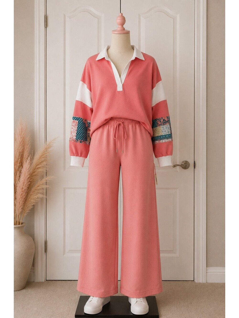 TOP ONLY-Simply Southern Women’s Coral Pink Long Sleeve Polo 0210